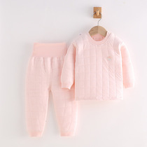 1-3 1-3-year-old baby clip cotton warm clothes suit with high waist and belly care fall 2 children 3-layer clip cotton thickened autumn clothes
