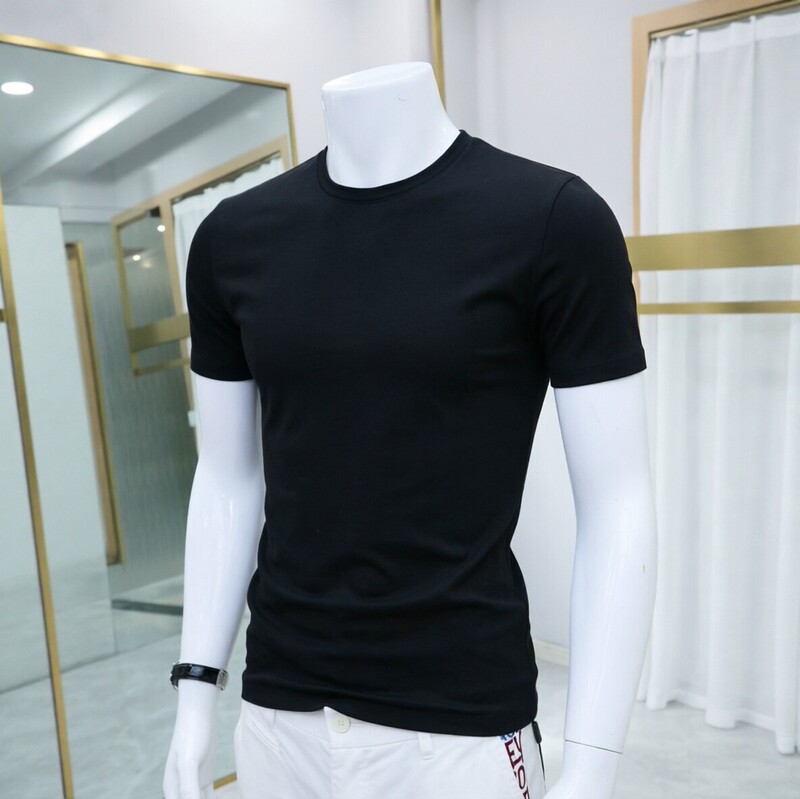 Round Neck Short-Sleeved Men's 2026 New Summer Top, Pure Black High-End Base Shirt, Half-Sleeve T-Shirt