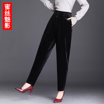 Black Haren pants women Spring and Autumn loose father radish pants 2021 new autumn winter casual high-end gold velvet pants