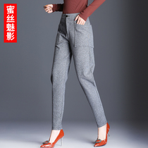 High-waisted Haren pants womens spring and autumn loose gray little feet radish pants 2021 new autumn and winter casual overalls