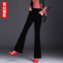 Golden Velvet Broadlegged Pants Woman Spring Autumn Easy to Lean High Waist Horn Pants 90% Little Subnew Micro Trumpet Pants