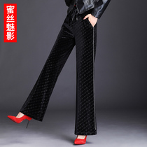 Middle-aged and elderly mother dress autumn and winter New jin si rong pants grandma autumn wide leg pants female spring and autumn womens straight leg