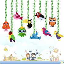Kindergarten Huanchuang materials Classroom corridor Interior decoration Hanging ornament Aerial hanging ornament Bird animal Roof hanging