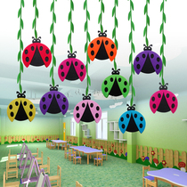 Kindergarten spring decoration pendant Classroom corridor Shopping mall store Air charm Beetle frog wicker pendant
