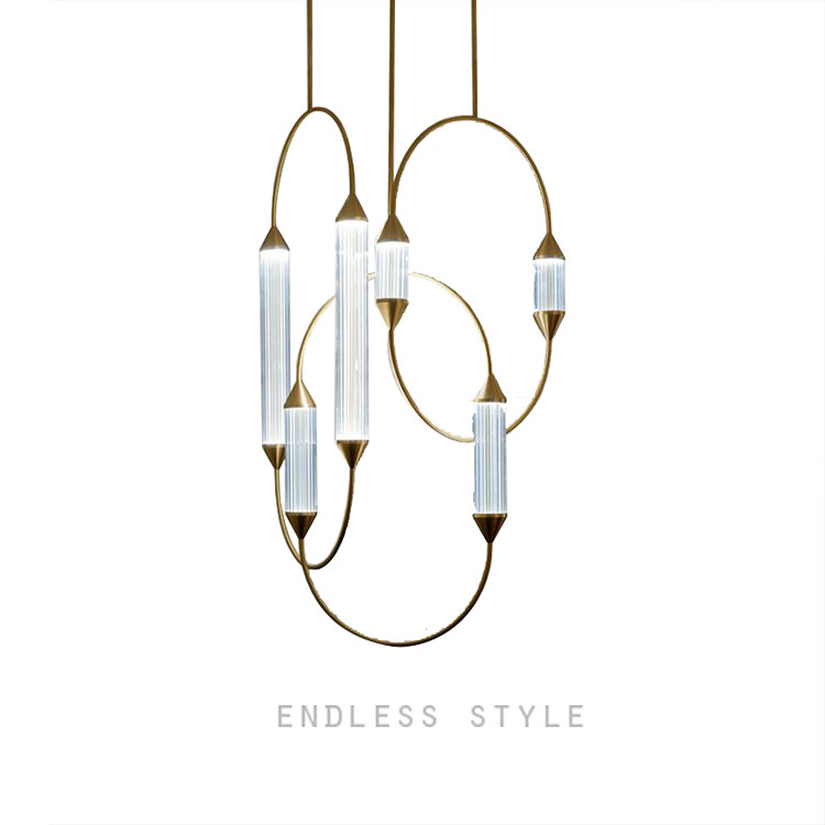 Post-modern minimal dining room lamp long chandelier Italian designer light luxury ring stainless steel geometric line lamp