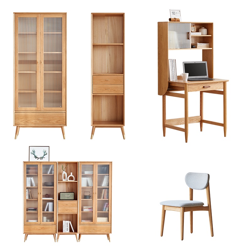 Book Room Kit Furniture Portfolio Full Solid Wood Desk Bookshelf Integrated Modern Minima Small Household Type Nordic Oak Bookcase-Taobao