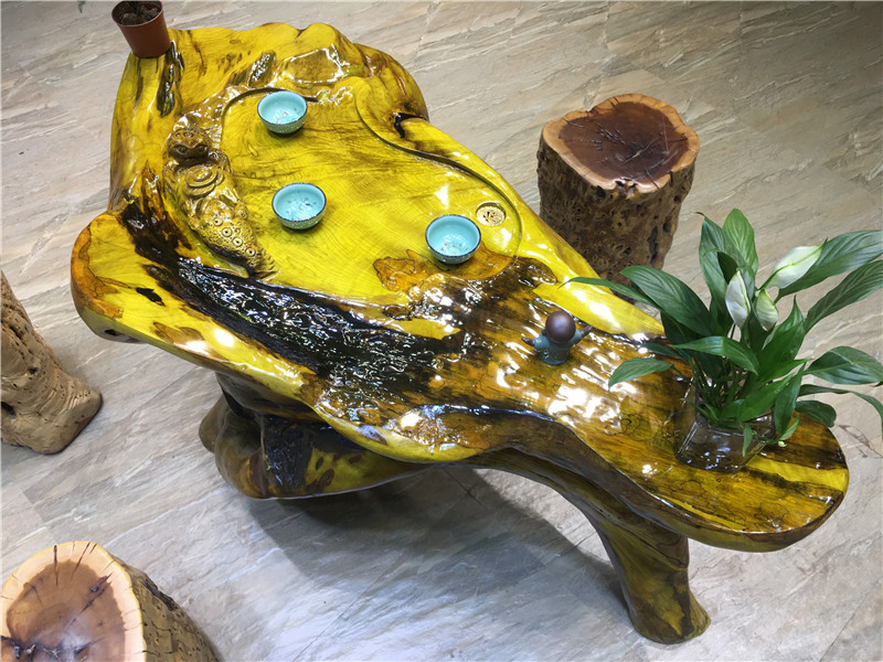 Jinsi Nanmu Root khắc Tea Tree Root Tea Table Wood Khắc Tea Table Kung Fu Tea Set Trung Quốc Retro FD1602 - Các món ăn khao khát gốc 	bàn ghế gốc cây gỗ gù hương