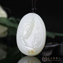 Xinjiang Hetian Jade seed Guanyin pendant men Hetian Jade sheep fat jade Guanyin Jade old pit material