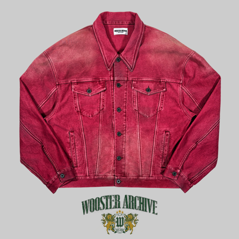 Woosterarchive26Fw Flame Red 490g Mole Skin Washed and Dyed Distressed Jacket One Flame Raccoon Woosterarchive26Fw Flame Red 490g Mole Skin Washed and Dyed Distressed Jacket One Flame Raccoon