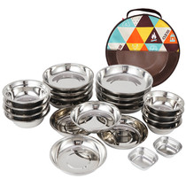 Outdoor tableware portable set picnic picnic camping field Bowl plate stainless steel camping supplies full set of travel