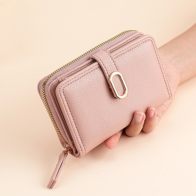 Simple Wallet for Women, Short Style, Compact, Multiple Card Slots, Foldable Card Holder, Coin Purse, Two-In-One, Lychee Pattern, Student Wallet