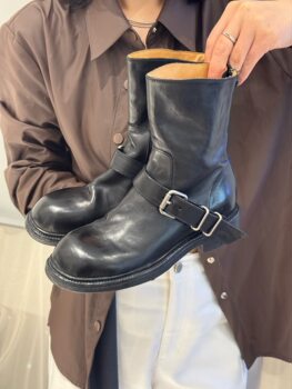 First-layer cowhide belt buckle round-toe genuine leather martin boots soft-soled elastic slim boots boots autumn and winter mid-calf women's boots single