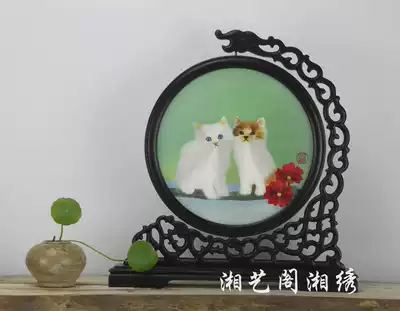 Hunan Embroidery Animals 12 Zodiac Cat New Year's Day Home Gifts Hand Embroidery ornaments Double-sided Embroidery Hunan Specialties