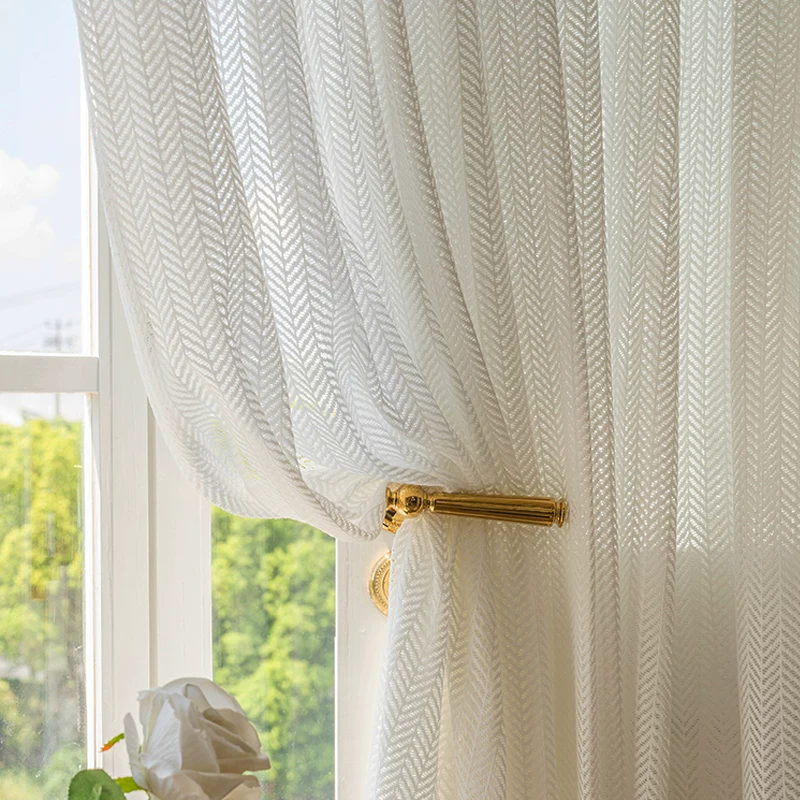 1 Stück Französischer Weißer Tüll mit Fischgrätenmuster Transparenter Vorhang für Wohnzimmer, Esszimmer, Schlafzimmer Elegante Luxuriöse Fensterdekoration – Detail 3