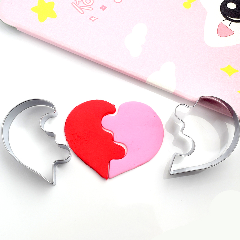 Couple heart biscuit mold stainless steel puzzle heart-shaped love heart knot vegetable and fruit cutting mold turning sugar frosting cookie mold