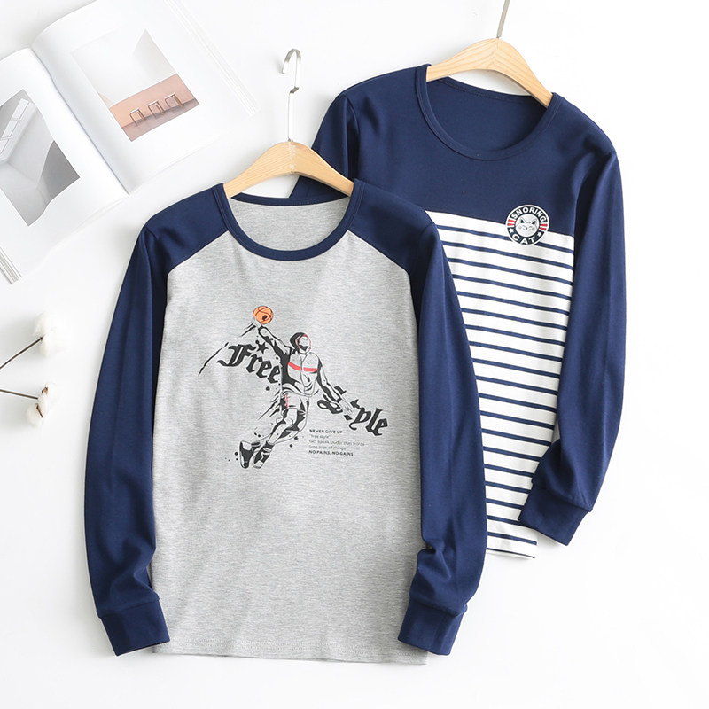 Big Boy Autumn Clothes Pure Cotton Thin men Junior high school Junior high school students hit bottom single-piece blouses fever clothes women