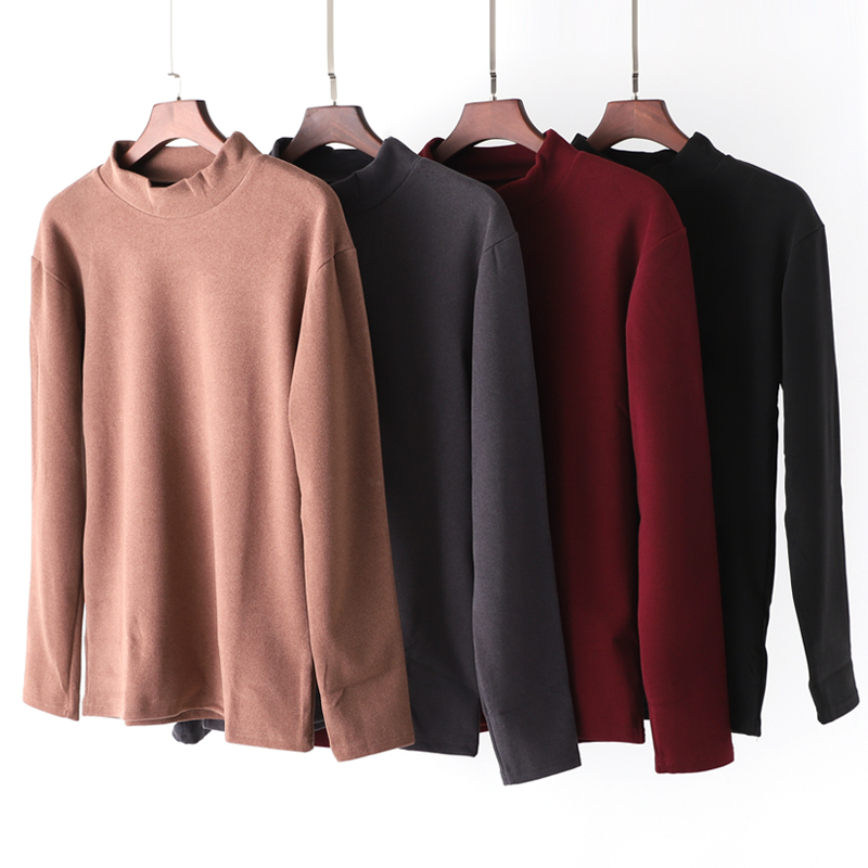 Qiuyi men's underwear bottom shirt de velvet half high collar traceless thickening plush thermal underwear slim single spring and autumn