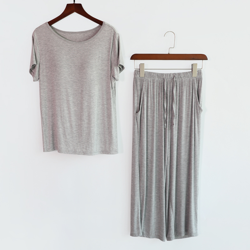 Spring, summer and autumn short sleeved trousers free bra summer casual loose large size home wear