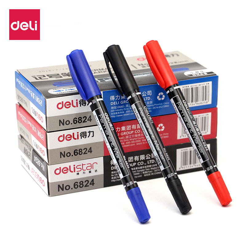 Strong 6824 double - head oil marker pen children's drawing pen black thin head fine head Mark pen bracket bracket