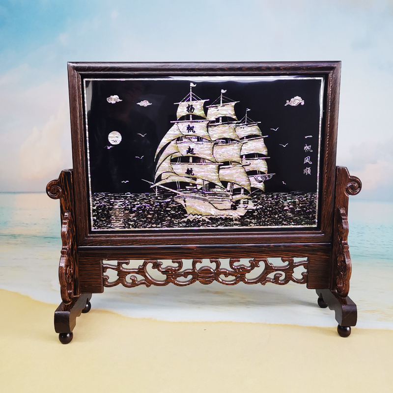 Customized smooth sailing sailing screen ornaments shell carving shell decorative painting company opening Qingdao Hainan souvenirs
