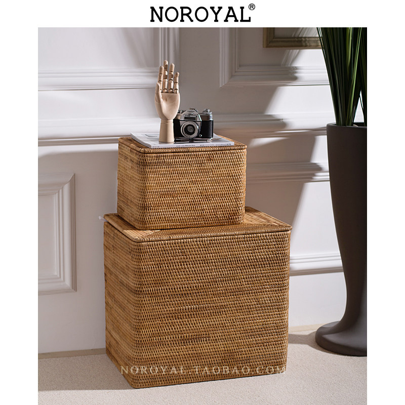 Vietnamese rattan storage basket with cover extra large storage box high-end American natural hand-woven basket toy finishing basket
