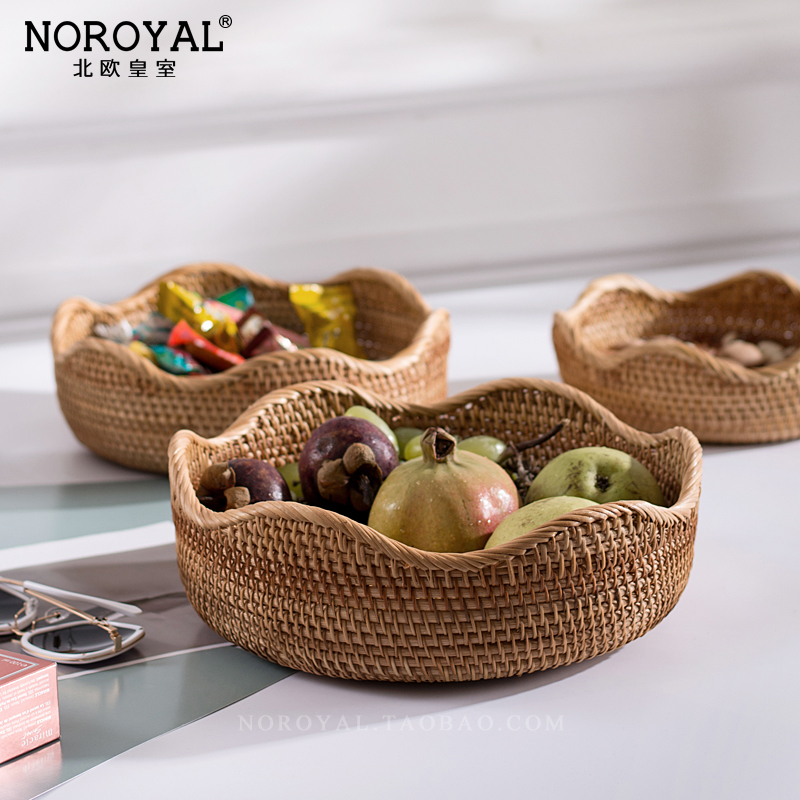 Handmade rattan woven fruit basket Nordic style simple household living room coffee table Dried fruit plate ins creative candy plate