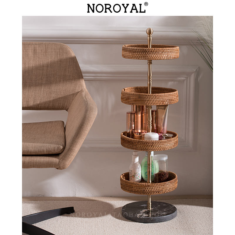 Natural rattan brass cosmetic storage layer shelf Multi-layer large capacity shelf Nordic Gold vintage finishing rack