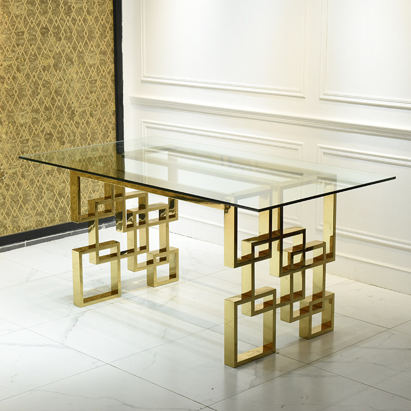 Light Extravagant Tempered Glass Table Rectangular Modern Minima Home small family Type Stainless Steel Table Bench plate Room