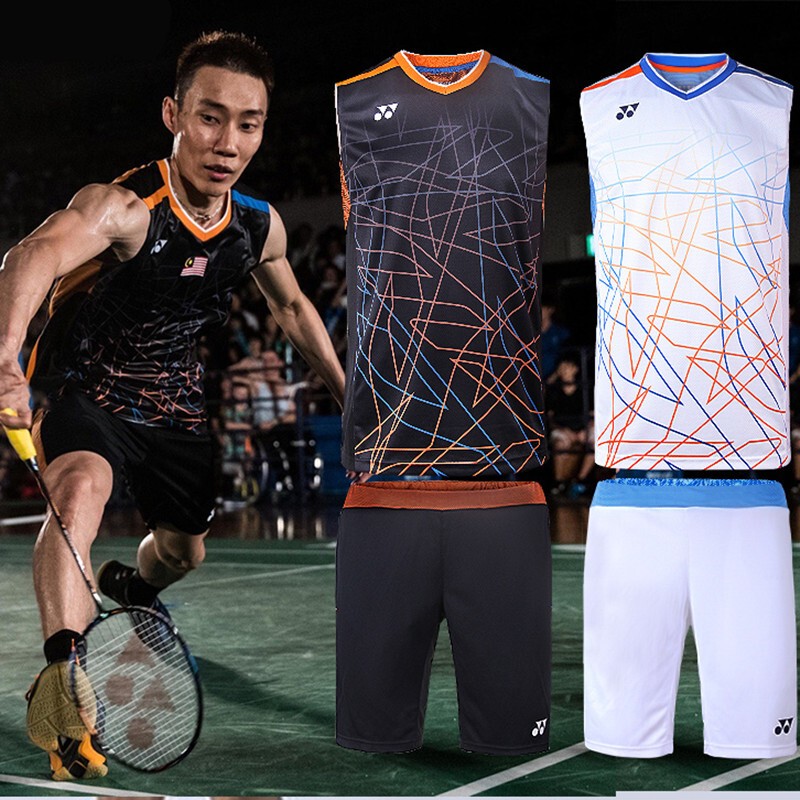 Summer Quick-Drying Badminton Jersey Vest, Same Style as Lee Chong Wei, Competition Uniform for Men, Short Sleeveless Jersey Set with Printed Competition Design