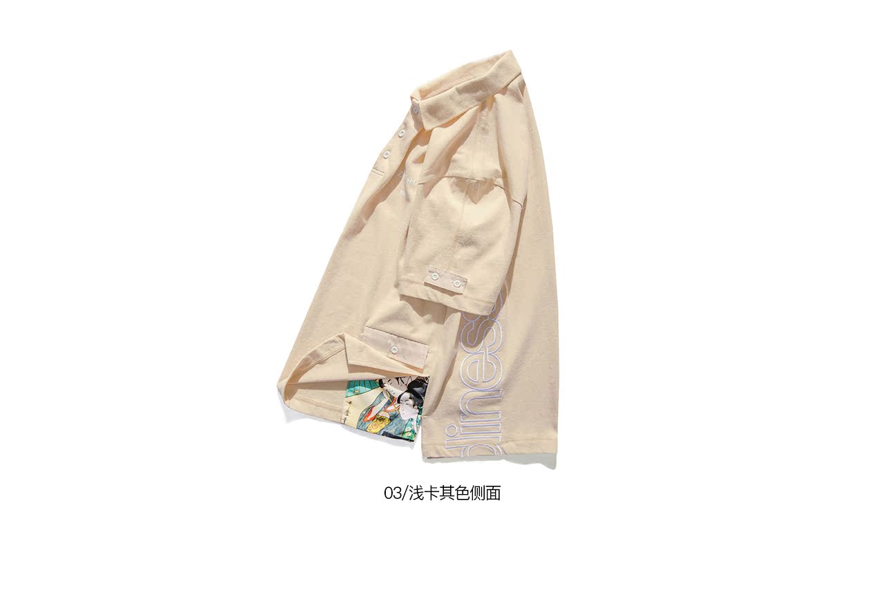 WINDERFLIES 2018 S / S Ukiyo-e in khâu thêu áo POLO tay áo ngắn / hồng áo có cổ