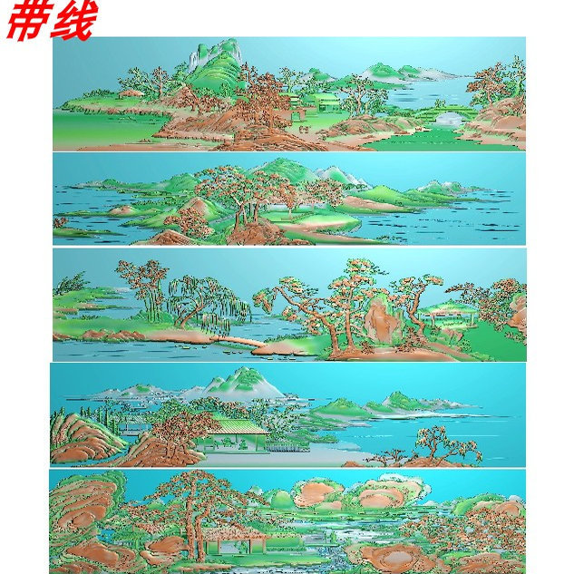 Horizontal Landscape Panel, Rectangular Landscape Panel, Landscape Panel with Orchid Pavilion Inscription, Finely Carved Landscape Panel, Landscape Relief Image 1926
