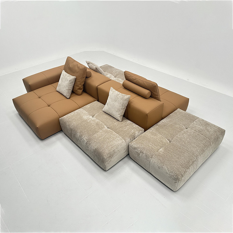 Italian-Style Minimalist Modern Simple Double-Sided Freely Combinable Color-Blocking Creative Fabric and Leather Modular Cube Sofa