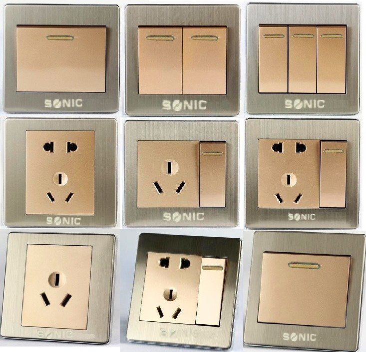 Shanny Electric Champagne Gold Wire Drawing Switch Socket Package 86 Type Panel Switching Power Socket