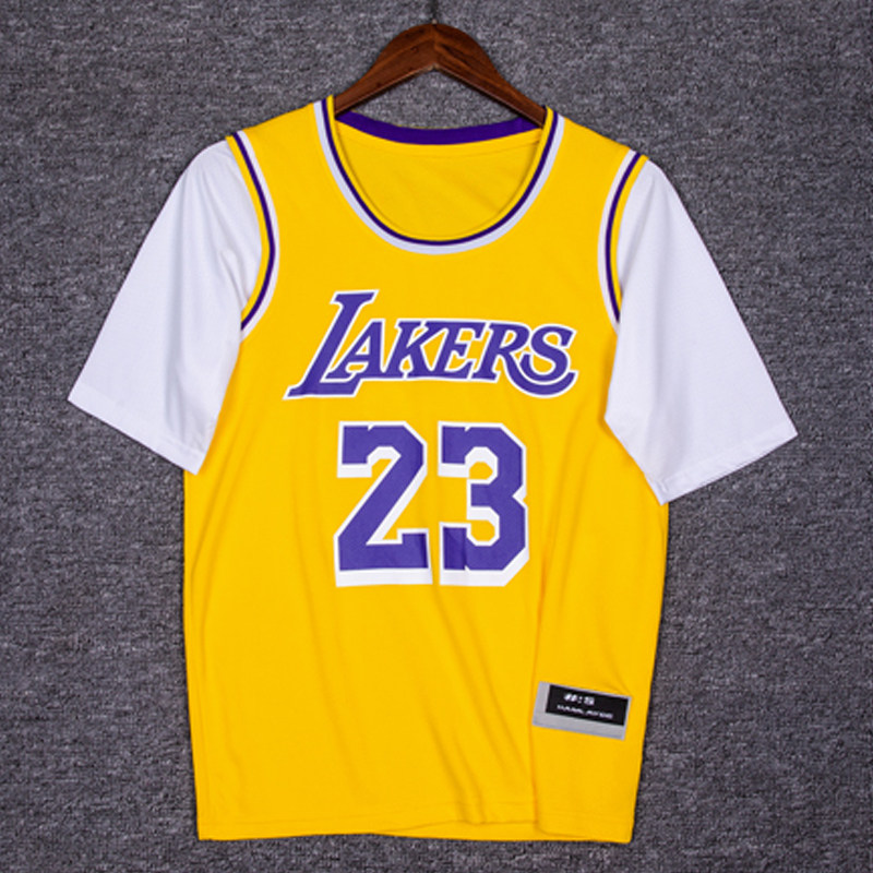 Spring and summer sports short-sleeved basketball T-shirt Fitness training clothing Basketball clothing fake two ball clothing Casual short t-shirt