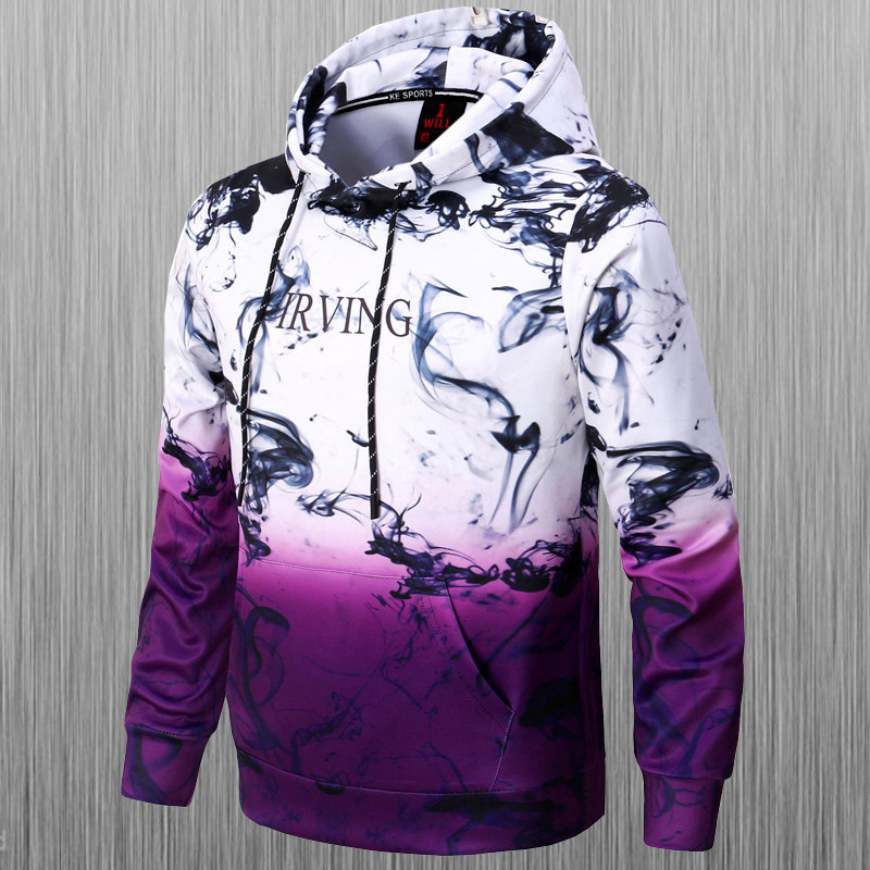 Spring Autumn China Wind Purple water ink painting Methodist pants thick cotton T basketball jacket blouse jacket hooded sweatshirt basketball hooded sweatshirt