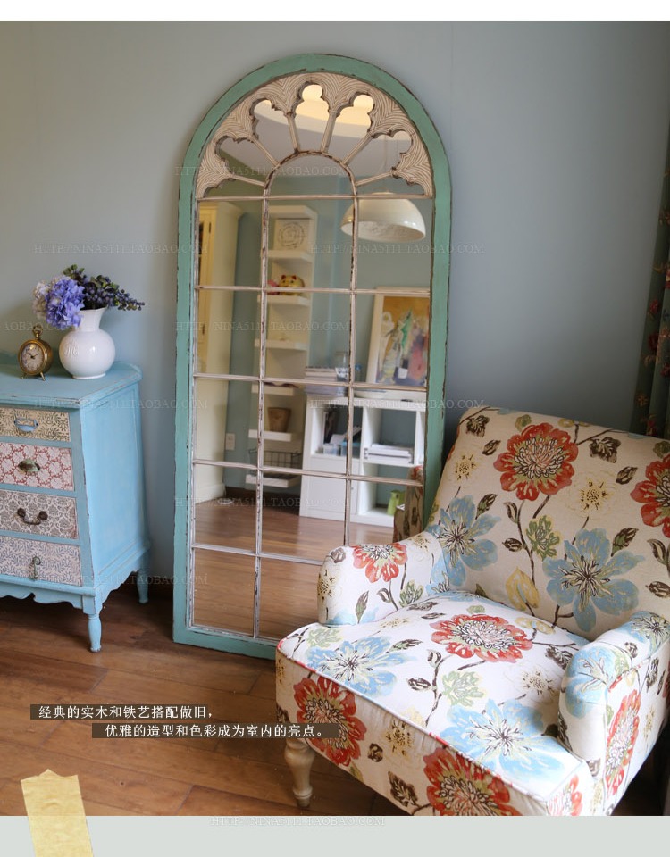 NinaDecoration retro Mỹ Pháp đồ gỗ rắn cổ gương toàn thân gương gương lối vào gương - Gương gương treo tường
