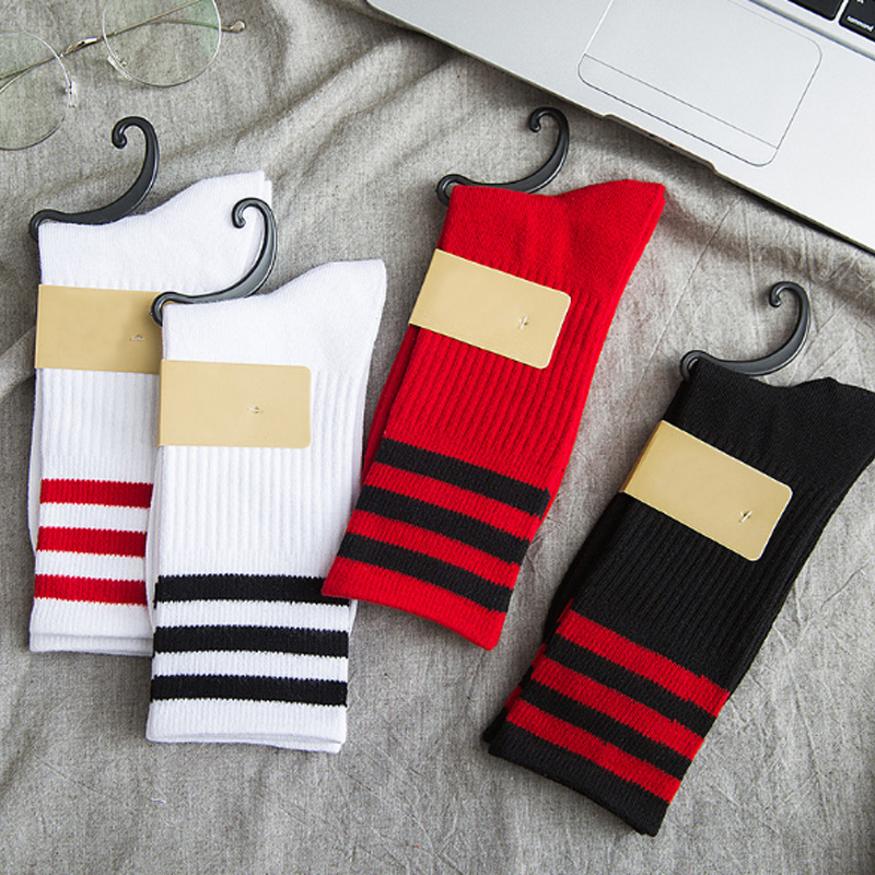 Socks Hip-hop hip-hop three-bar Korean socks College style sports tube socks Cotton skateboard couple high tube bubble socks