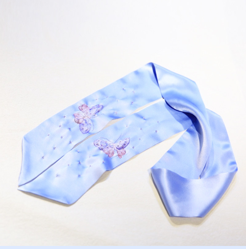 Вышивка Сучжоу 《仲夏夜梦》重工1-2丝蝴蝶绣花长巾发带 缀入时光的梦 定制苏绣