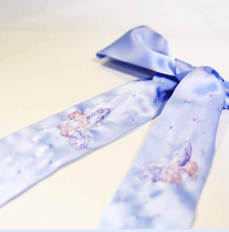 Вышивка Сучжоу 《仲夏夜梦》重工1-2丝蝴蝶绣花长巾发带 缀入时光的梦 定制苏绣