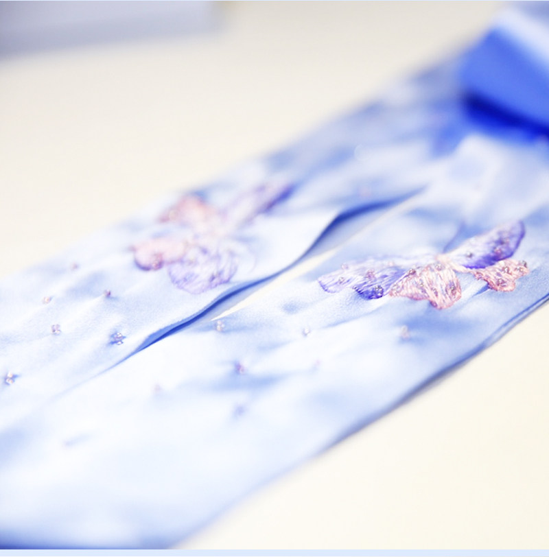 Вышивка Сучжоу 《仲夏夜梦》重工1-2丝蝴蝶绣花长巾发带 缀入时光的梦 定制苏绣