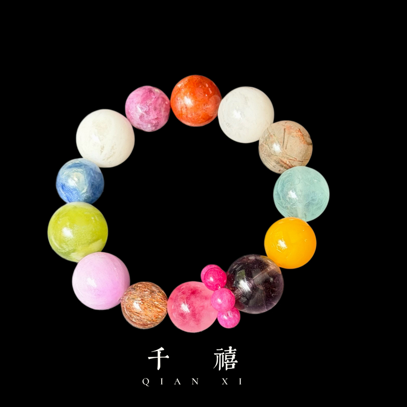 Pure Natural Multi-Colored Crystal Bracelet, Same Style as on Red Book, Rainbow Candy-Colored Amethyst, Gift for Girlfriend, Dopamine Bracelet