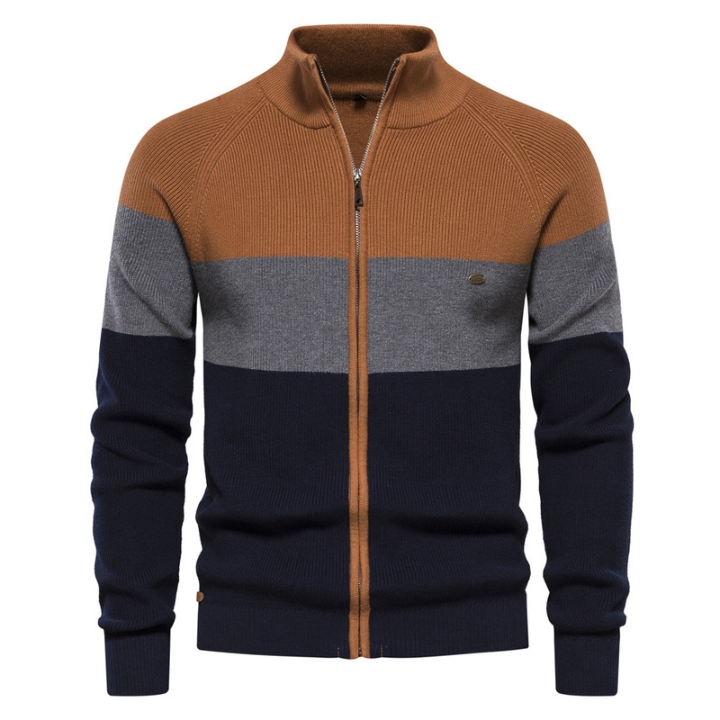 2026 New Men's Stand-Up Collar Knit Sweater Zipper Jacket Spring and Autumn Style Knit Cardigan High-Quality Trendy