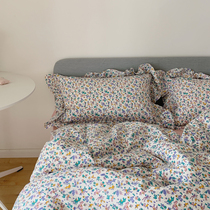 Little Deer Bambi four-piece cotton cotton Princess lace quilt cover dormitory single pink sheets three-piece women