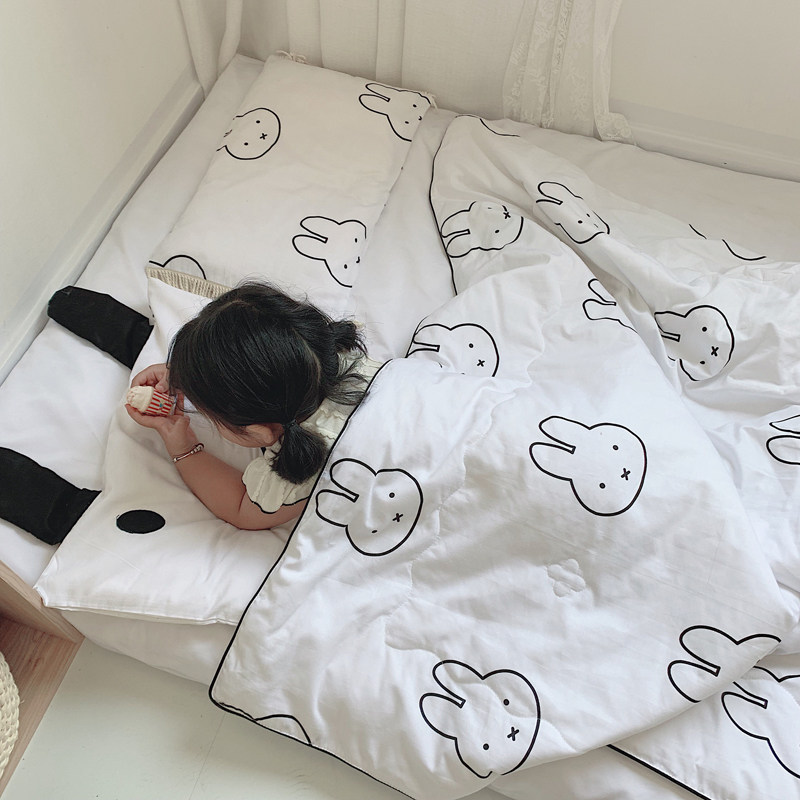 Cute black and white rabbit summer cool quilt thin air conditioning by cotton double layer gauze children's kindergarten nap quilt