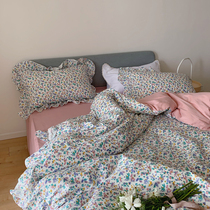 Korean retro deer Bambi cotton bedding four-piece cotton cotton Princess lace quilt cover girl