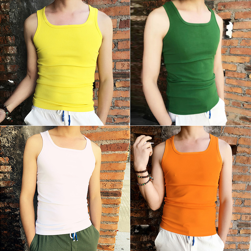Summer Trendy Slim-Fit Solid Color Sports Tank Top for Men, Korean Style, Social Youth, Breathable and Thin Undershirt