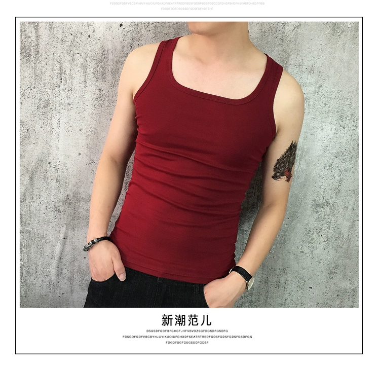 Mùa hè thủy triều của nam giới stretch Slim vest nam Hàn Quốc phiên bản của chặt chẽ-fitting solid color I-bông thanh niên thể thao mồ hôi vest áo 3 lỗ