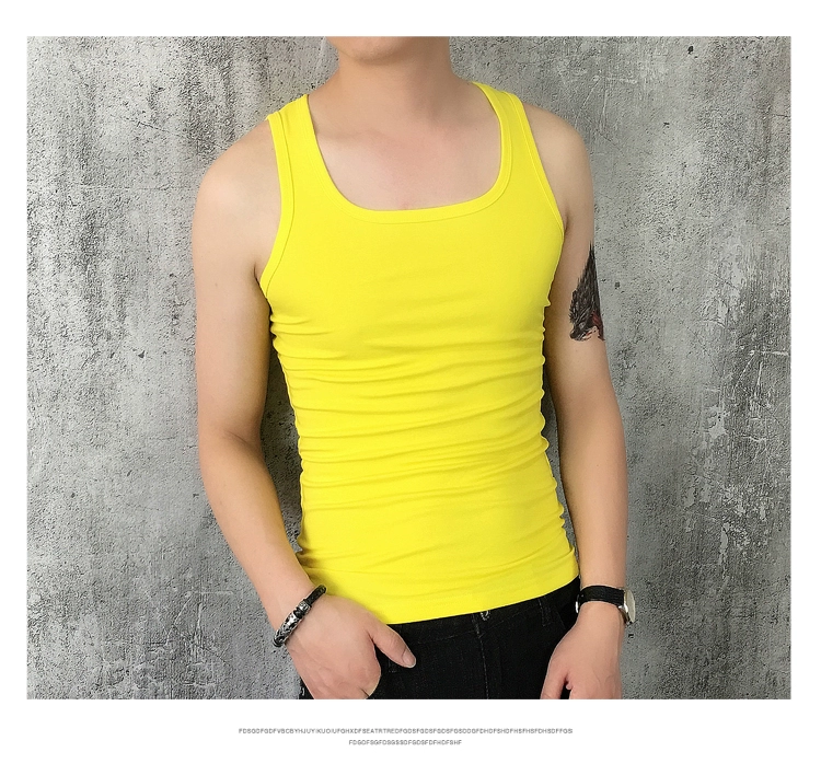 Mùa hè thủy triều của nam giới stretch Slim vest nam Hàn Quốc phiên bản của chặt chẽ-fitting solid color I-bông thanh niên thể thao mồ hôi vest