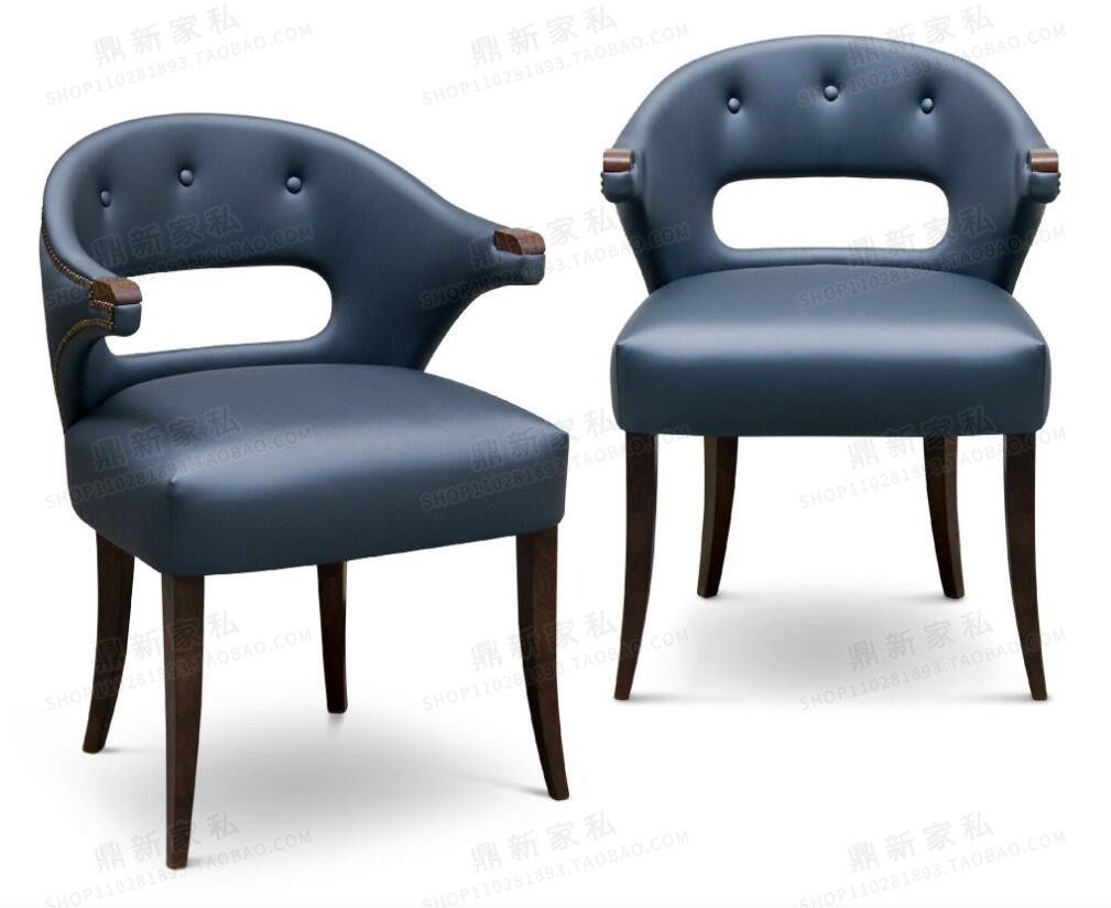 American simple solid wood dining chair soft bag single leisure desk chair club coffee leather art western restaurant dining table and chair