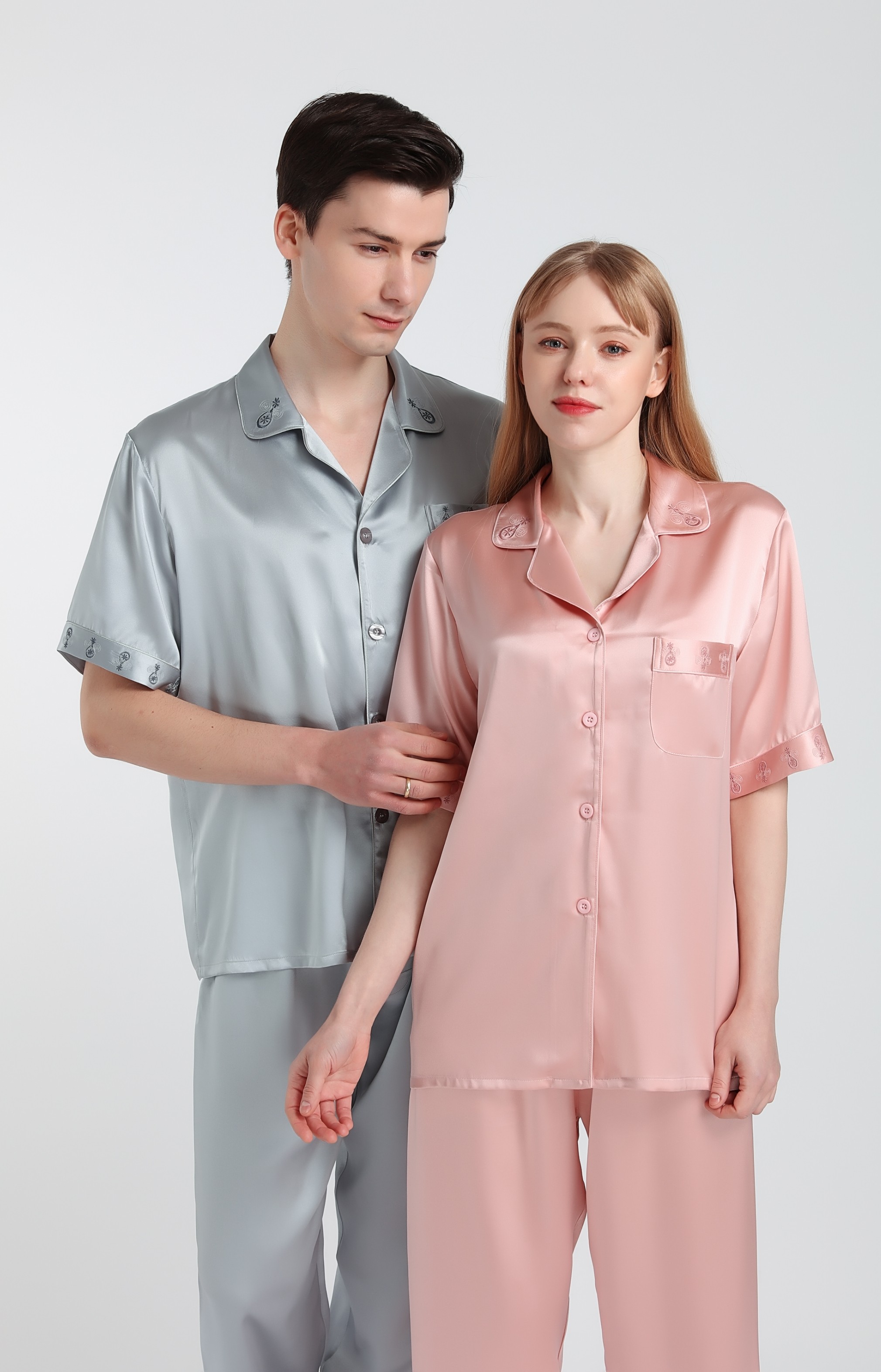 Suzhou Silk 2021 Summer short sleeve true silk sleepwear lovers' home clothes 100% mulberry silk men and women suits